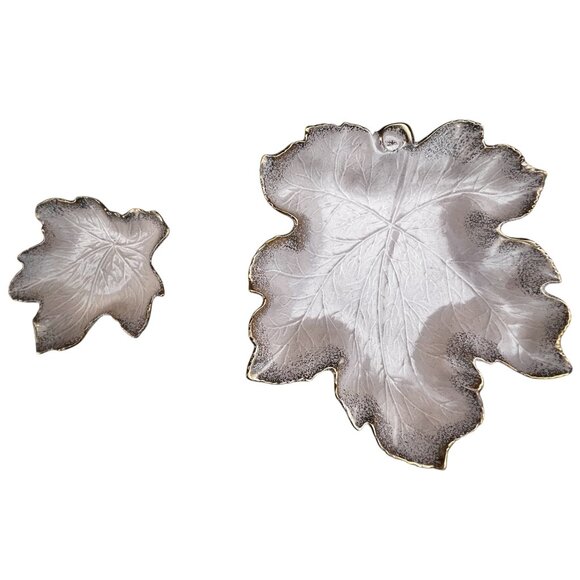 California Originals Pink Luster & Gold Leaf-Shaped Ceramic Chip & Dip Set MCM - Picture 1 of 12